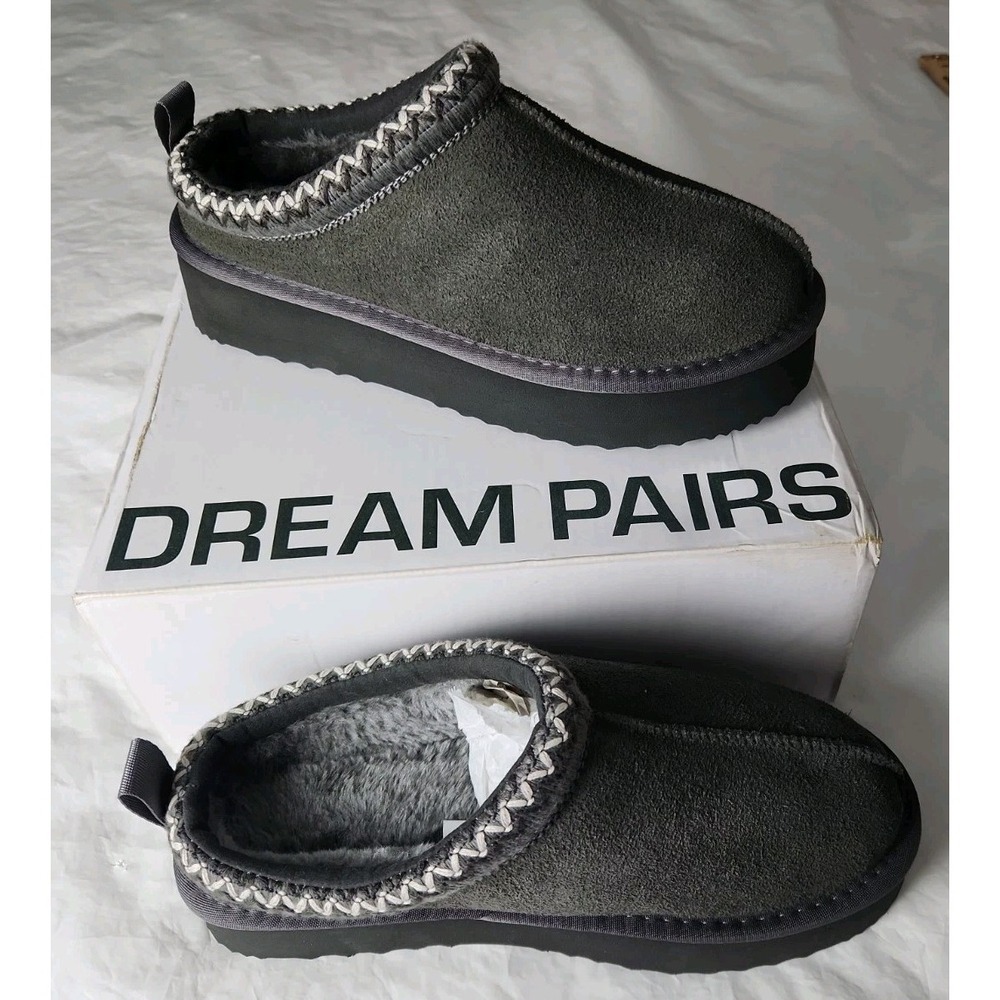 NIB DREAM‎ PAIRS Women's 8* Platform Slippers Suede Slip-On Gray Indoor/Outdoor